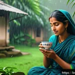 생체모방 예술의 미래 전망 - A serene digital painting capturing a quiet moment of everyday life in a Bengali village: a woman in...