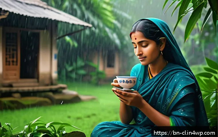 생체모방 예술의 미래 전망 - A serene digital painting capturing a quiet moment of everyday life in a Bengali village: a woman in...
