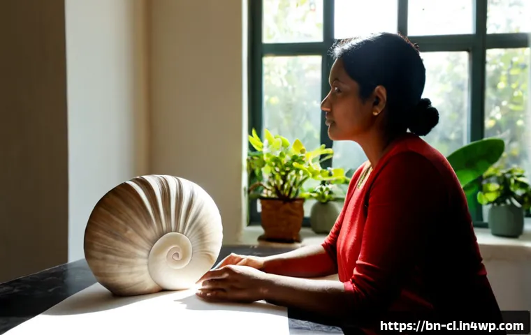 Home 17 생체모방 예술의 전문가 인터뷰 - Photorealistic editorial interview scene with a Bengali female biomimicry artist in her 40s seated a...